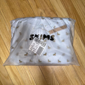 SKIMS Boyfriend Long Sleeve and Pant Set Size L color Zen Baby Blue Deer Print